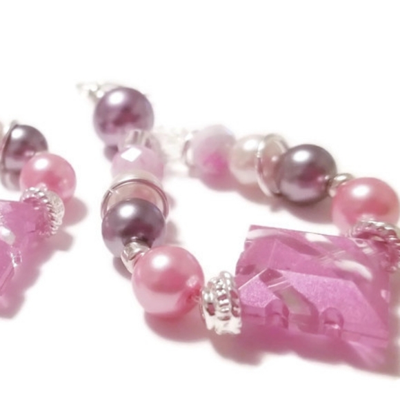 Lavender Pink Teardrop Earrings glam festival - Picture 3 of 5